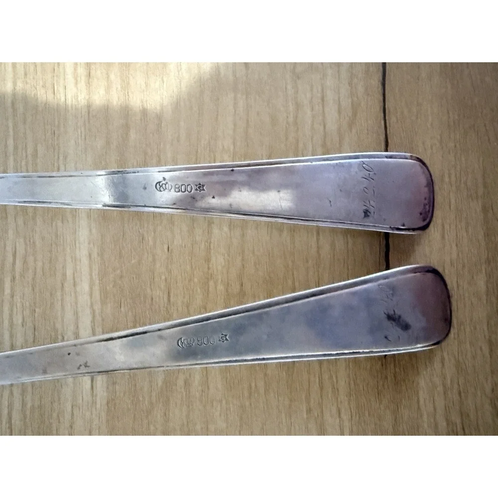 Vintage Antique 800 Silver Flatware Set Serving Utensils ‎ Fork Spoon 135g